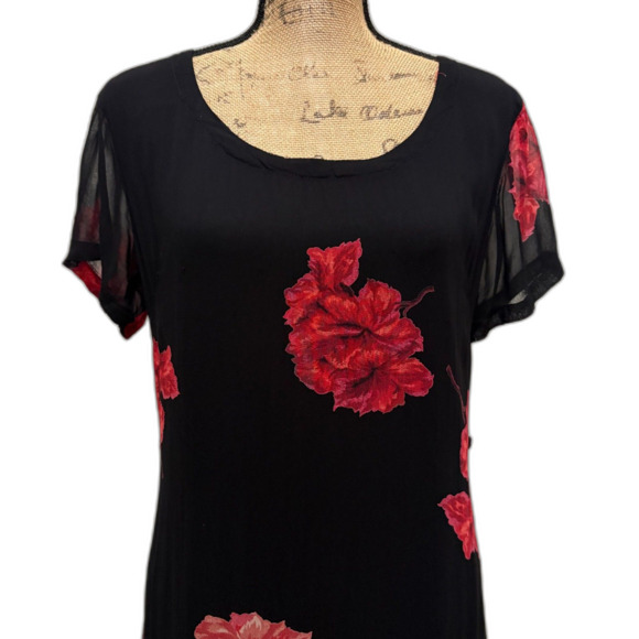 Vintage 90s Lola P Midi Dress Black Rose‎ Dark Floral Romantic Grunge Size 10 - Picture 3 of 7